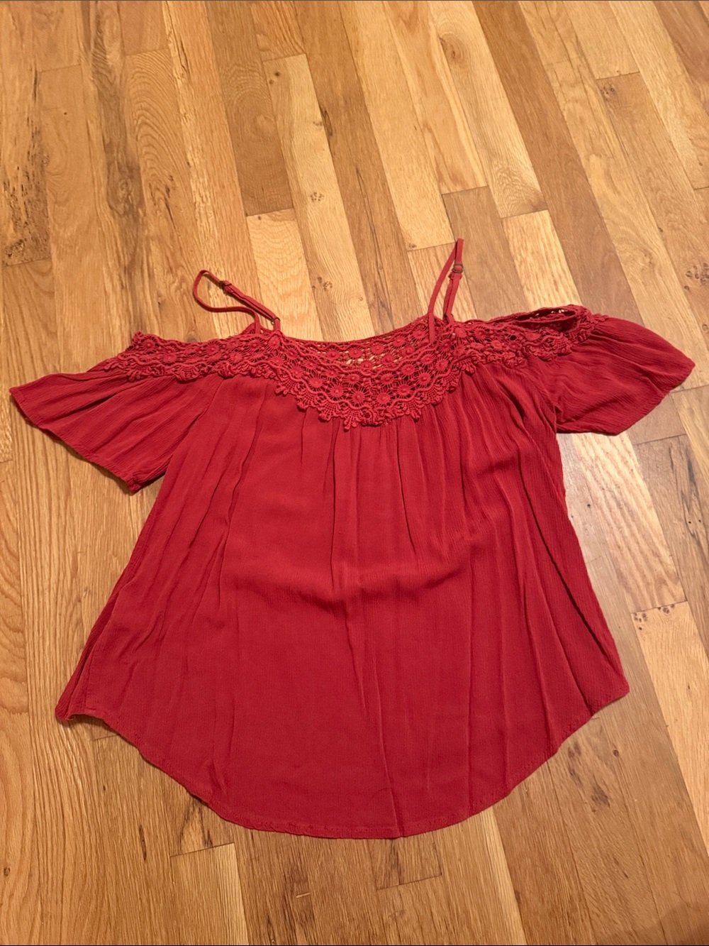 Xhilaration Red Off-Shoulder Crochet Yoke Camisole Top